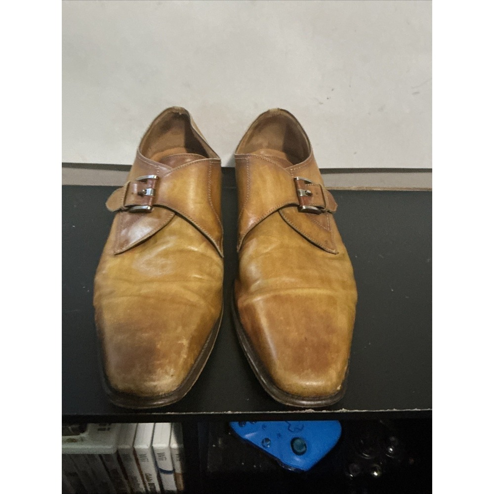 Magnanni Mens Size 12 Brown Leather Single Monk Strap Dress Shoes 21207 Scuffs